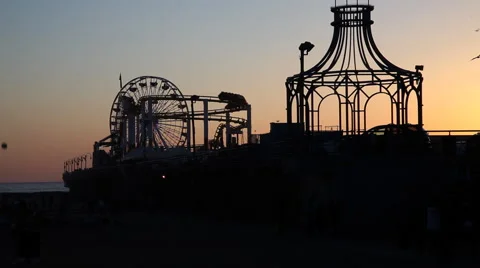 Roller coaster at sunset on Santa Monica Pier Stock Footage 59335664