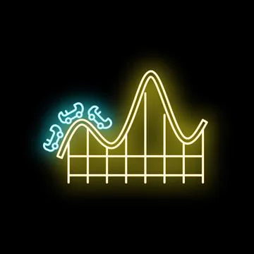 Roller coaster thrill ride neon glow amusement park Illustration