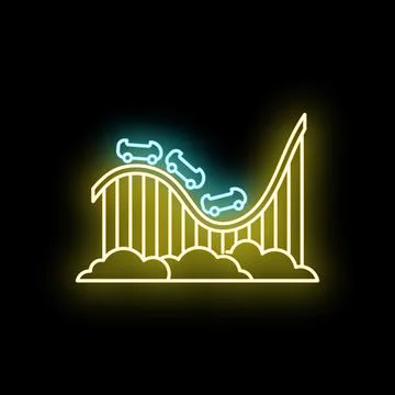 Roller coaster thrill ride neon glow icon Stock Illustration