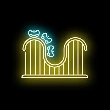 Roller coaster thrill ride neon glow icon illustrating excitement Stock Illustration