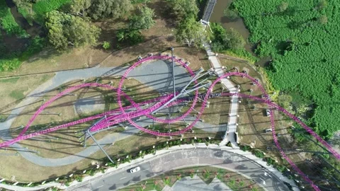 Roller Coaster Top Down Aerial Gold Coast Stock Footage 345815656