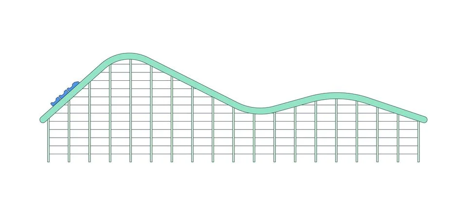Roller coaster track with large rolling hills 2D cartoon clip art Stock Illustration