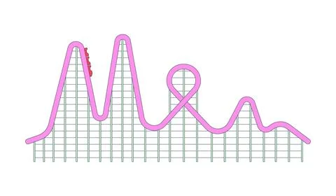 Roller coaster track with loop and high peaks 2D cartoon clip art Stock Illustration