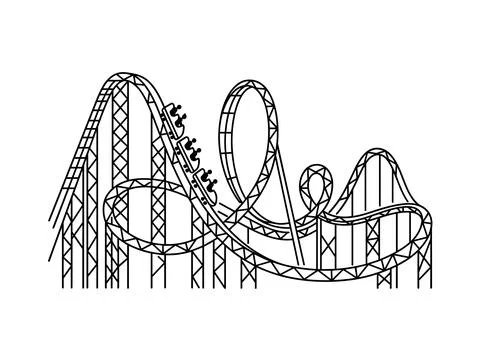 Roller coaster track with train of riders going through loops and drops, is.. Stock Illustration