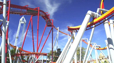 Roller Coaster with twists and turns Stock Footage 36300868