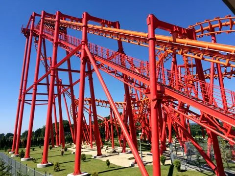 Roller Coaster Under a Blue Sky. Energylandia. Zator, Poland Stock Photos