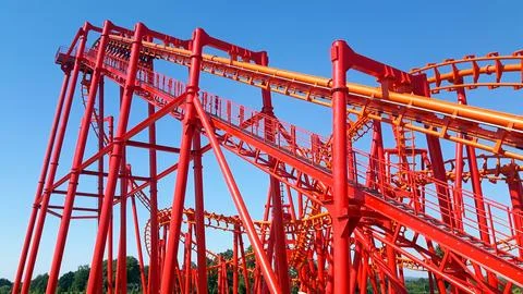 Roller Coaster Under a Blue Sky. Energylandia. Zator, Poland Stock Photos