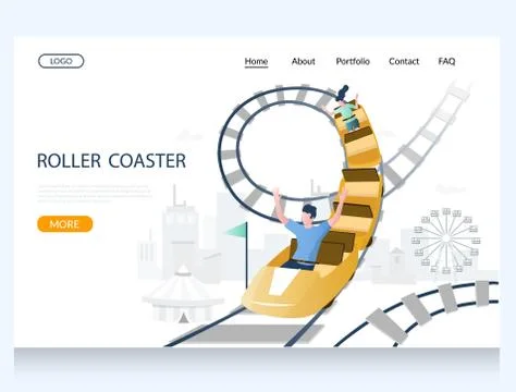 Roller coaster vector website landing page design template Illustrazione stock