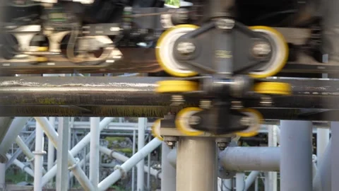 Roller coaster wheels filmed leaving station at Särkänniemi, Finland Stock Footage 337049764