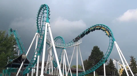 Roller Coasters, Amusement Parks, 2D, 3D Stock Footage 28615985