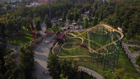 Roller coasters in Kharkiv Park Stock Footage 226819968