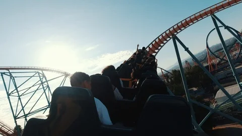 Roller coasters at Six Flags in California, first person view 스톡 동영상 127447023