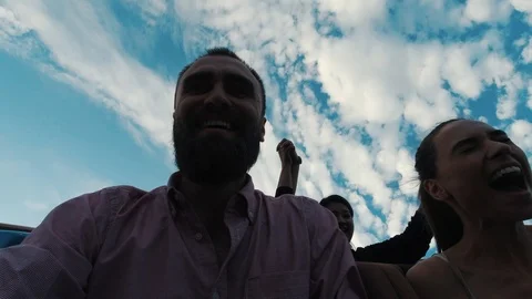 Roller coasters at Six Flags in California, selfie video of riders Vídeos de archivo 127447076
