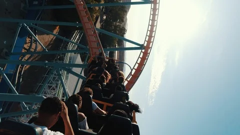 Roller coasters at Six Flags in California, first person view 스톡 동영상 127447078