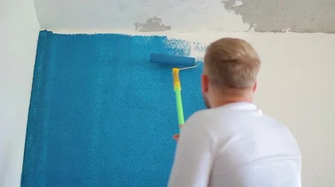 Roller color white wallpaper in dark blue Stock Footage
