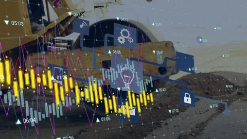 Roller compactor entering left, flattening dirt, visualizing compaction Stock Footage 310780923