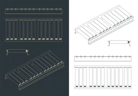 Roller conveyor blueprints Illustrazione stock