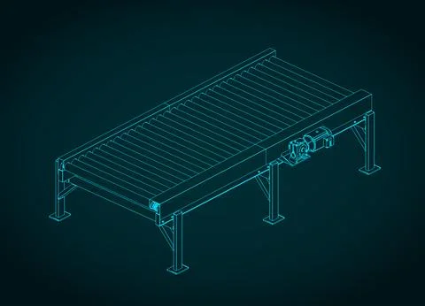 Roller conveyor conveyor section isometric blueprint Stock Illustration