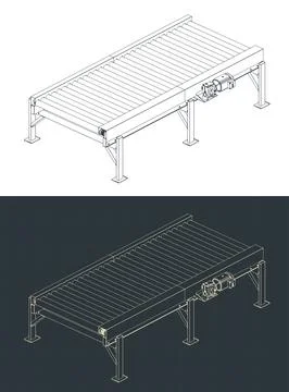Roller conveyor conveyor section isometric blueprints Stock Illustration