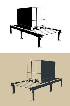 Roller conveyor with palletized boxes Stock Illustration