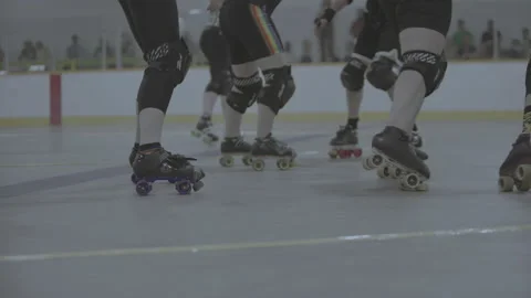 Roller derby close up of skates on a rink surface Stock Footage 232534874