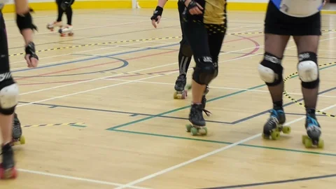 Roller derby. Skaters moving towards camera Stock Footage 86605014