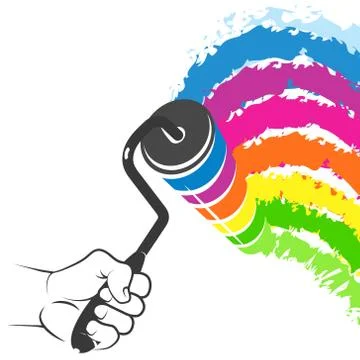 Roller in hand with color paint Stock Illustration