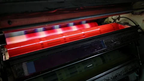 Roller of industrial printer for moneymaking in workshop Stock Footage 256199338