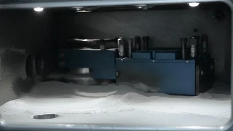 Roller operation in the working chamber. 3D printer printing metal. Stock Footage 91731929