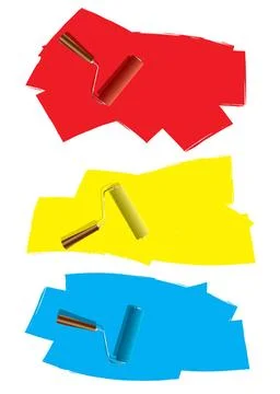Roller paint concept Three decoration roller paint icons with splat elemen... 스톡 사진