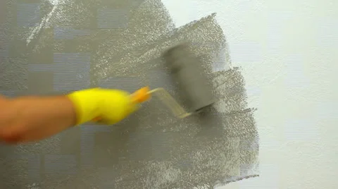 Roller Painting Wall Grey, #8 Home Improvement HD Stock Footage 34315800
