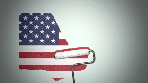 Roller paints the wall with paint in colors of United States of America. Travel  Stock Footage 168487112
