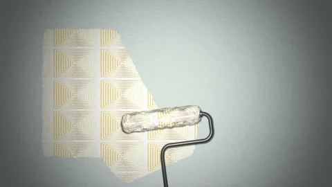 Roller paints the wall with wallpaper pattern. Renovation concept. Stock Footage 168878061