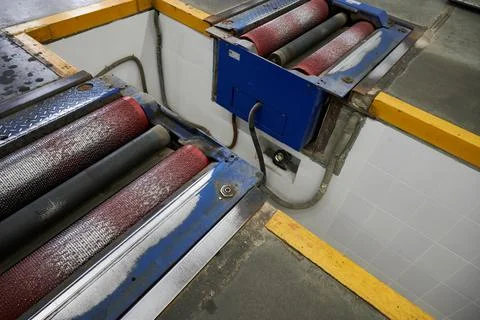 Roller power unit for an in-depth test of the vehicle's braking system at a Stock Photos