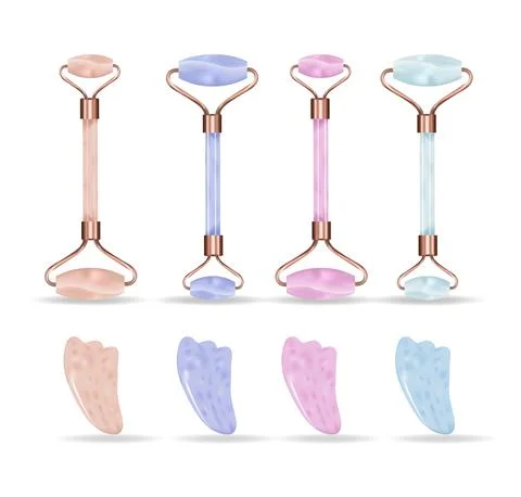 Roller scraper gua sha realistic 3d style. Facial massager, anti-wrinkle. Women Stock Illustration