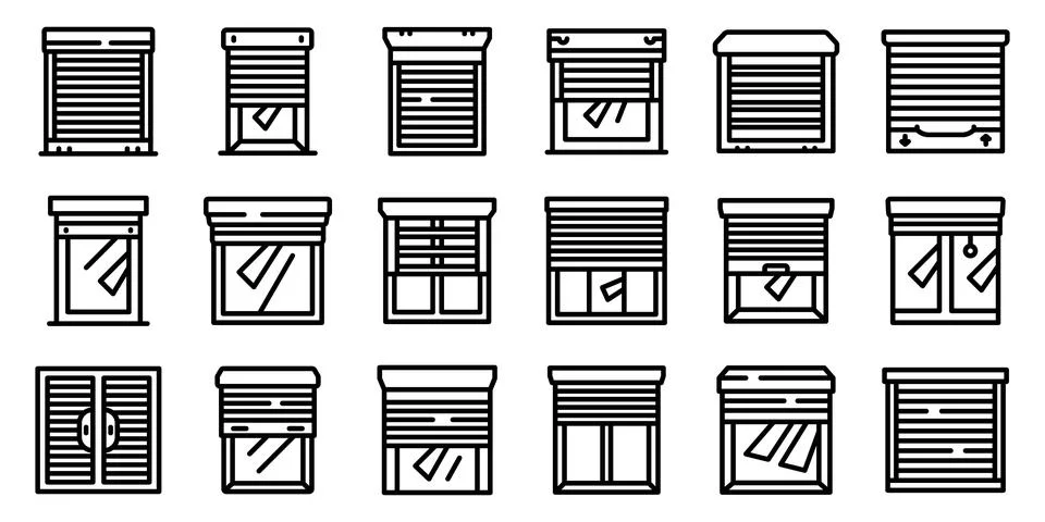 Roller shutter up icons set. Roller shutters in various configurations, offer イラスト素材