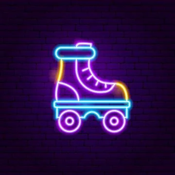 Roller Skate Neon Label Stock Illustration