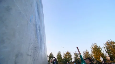 Roller Skater Doing a Trick in Concrete Skate Park Slow Motion Stock Footage 121007978