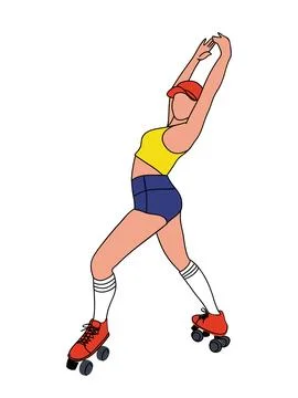 Roller skater outline vector drawing on white. Stock Illustration