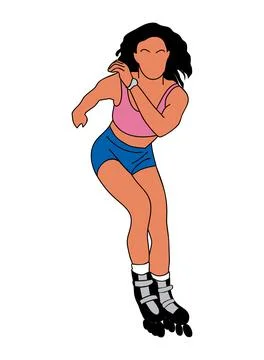 Roller skater outline vector drawing on white. Stock Illustration