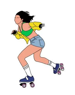 Roller skater outline vector drawing on white. Stock Illustration
