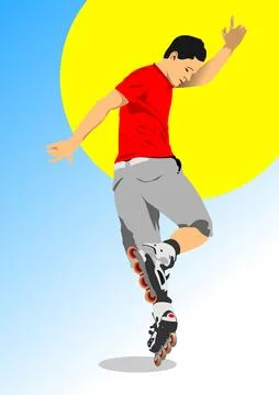 Roller skater silhouette. 3d vector hand drawn illustration Stock Illustration