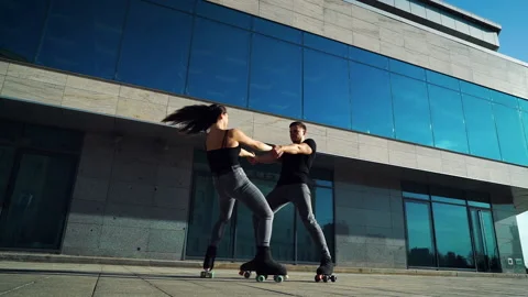 Roller skaters failure while doing stunt Stock Footage 143864516