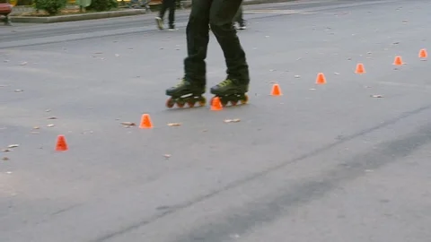 Roller skates in the city park. Stock Footage 98092896
