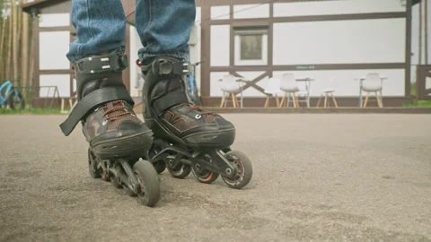 Roller skates during inline skating outdoors. Active lifestyle. Rollerblading Stock Footage 277548516