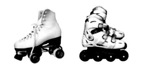 Roller skates in halftone effect on white background Stock Illustration