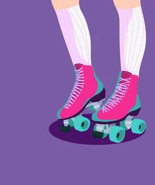 Roller Skates Neon Vector. Retro quad roller skates neon, modern trend design Stock Illustration