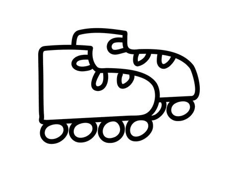 Roller skates side view Doodle style. Isolated drawn pair of Rollers on four Stock Illustration