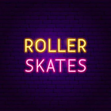 Roller Skates Text Neon Label Stock Illustration
