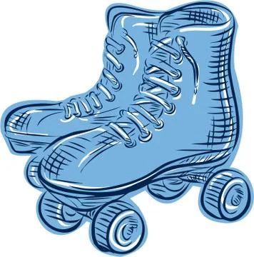 Roller Skates Vintage Etching Stock Illustration